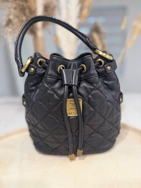 MCM Handbags - MCM Vintage black Quilted Leather Drawstring Bucket Bag - Authentic w/ COA